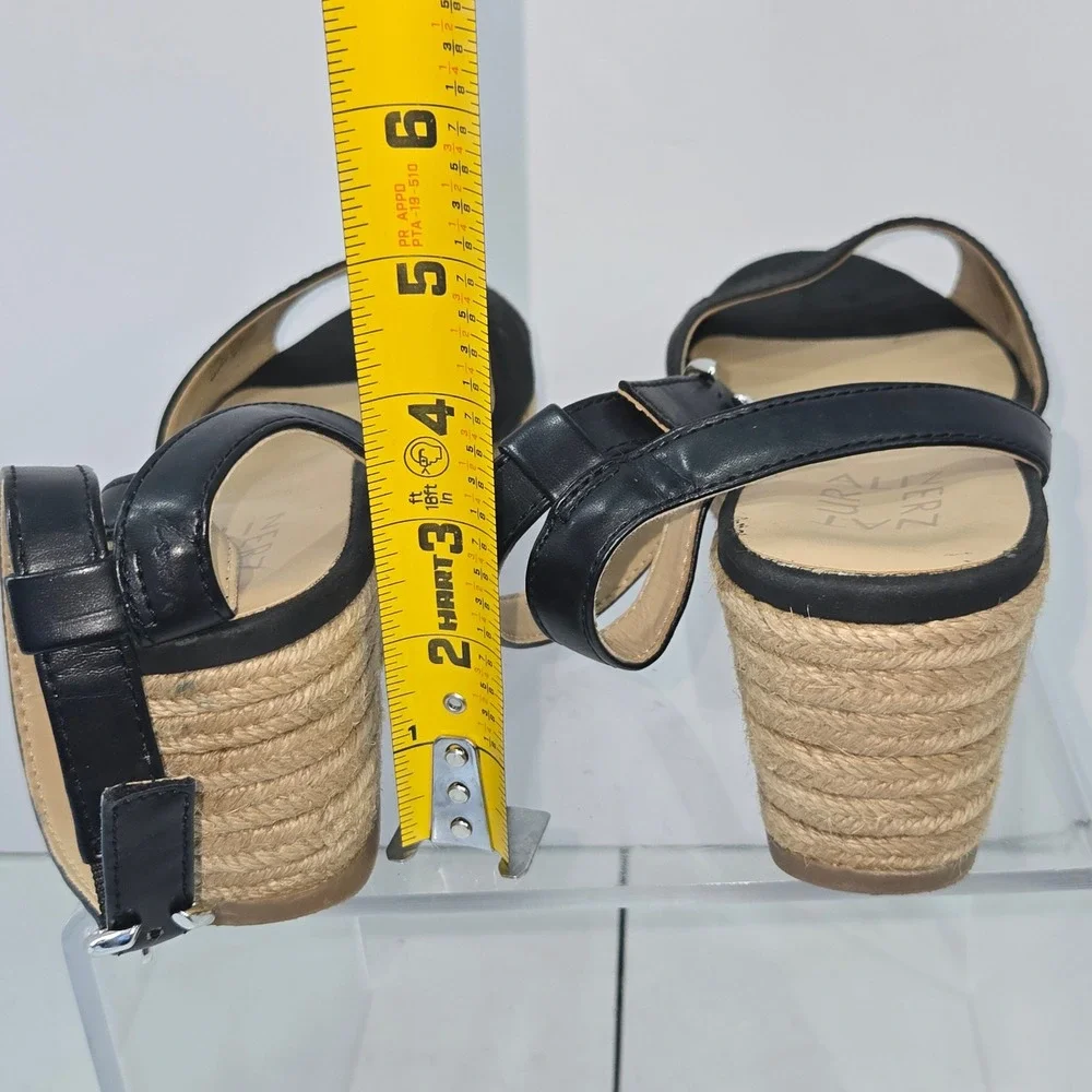 Naturalizer Bryar Black Espadrille Wedge Sandal Womens 8.5M Platform Ankle Strap